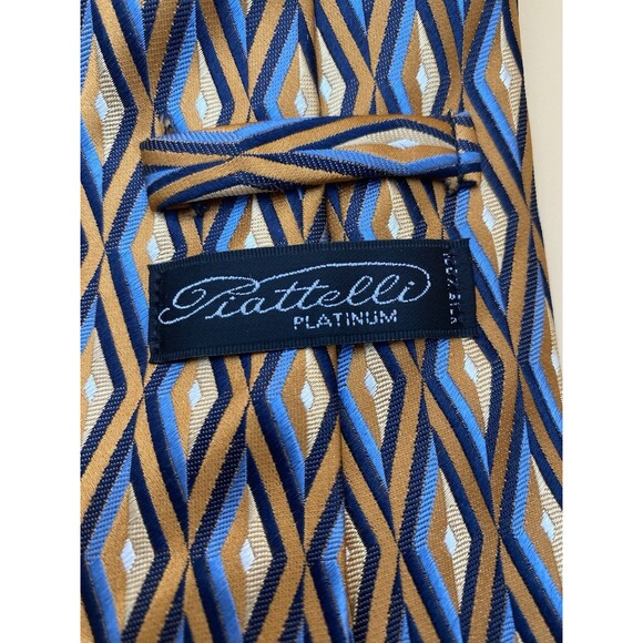 Piattelli Platinum Men's Tie Silk Geometric Diamond Orange Blue Gold USA Made - Picture 3 of 9